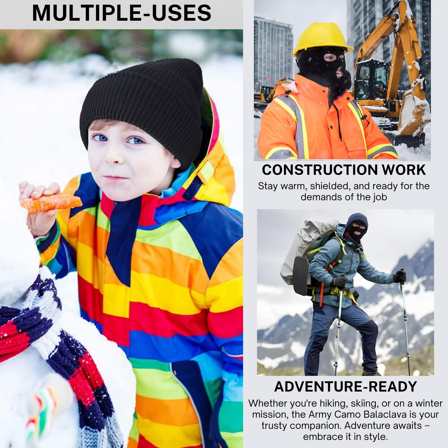 Kids ski beanie construction worker outdoors hiking adventure and ski ready gear