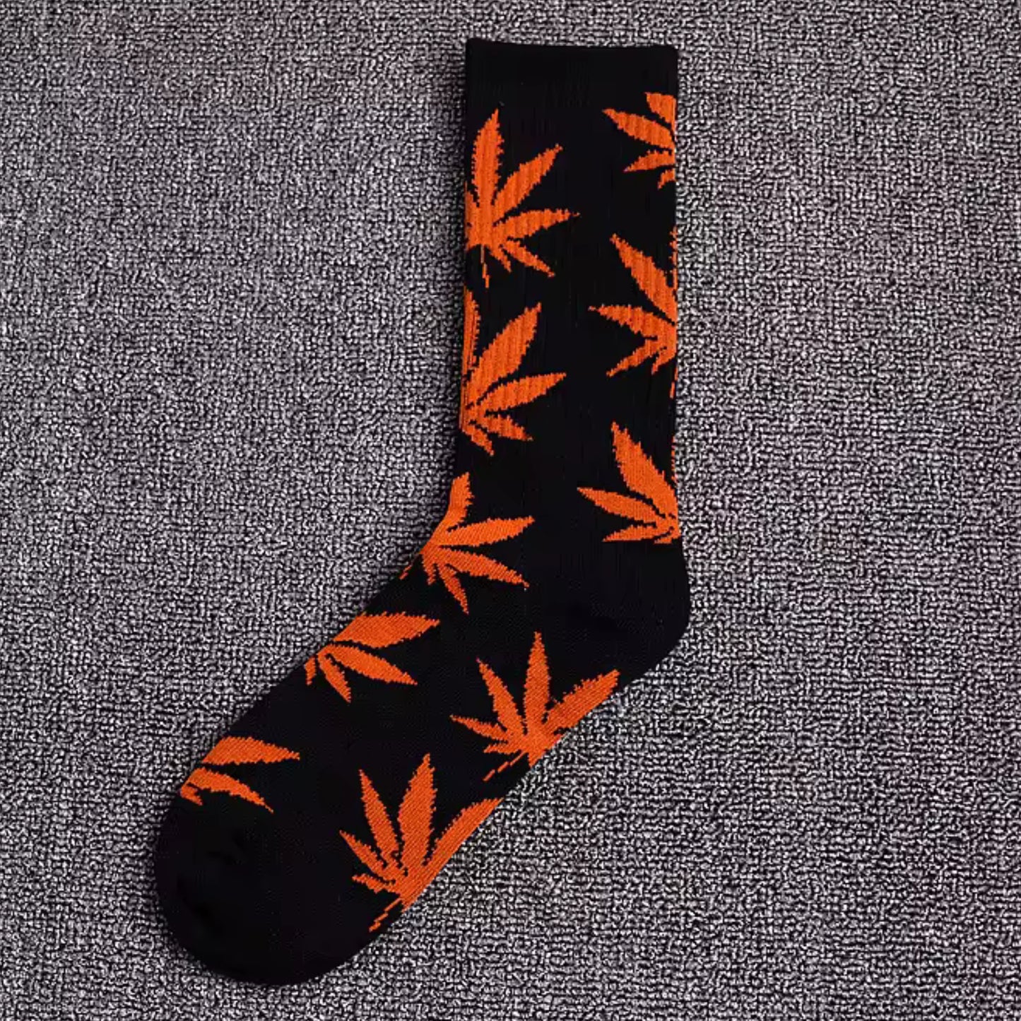 black and orange marijuana leaf socks