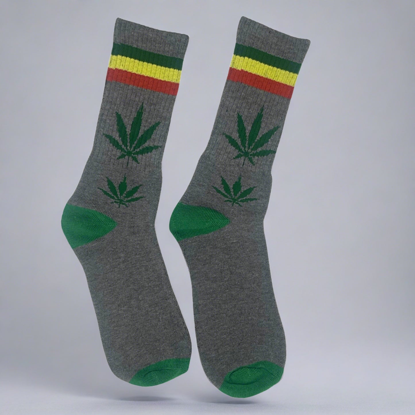 grey marijuana leaf socks with stripes