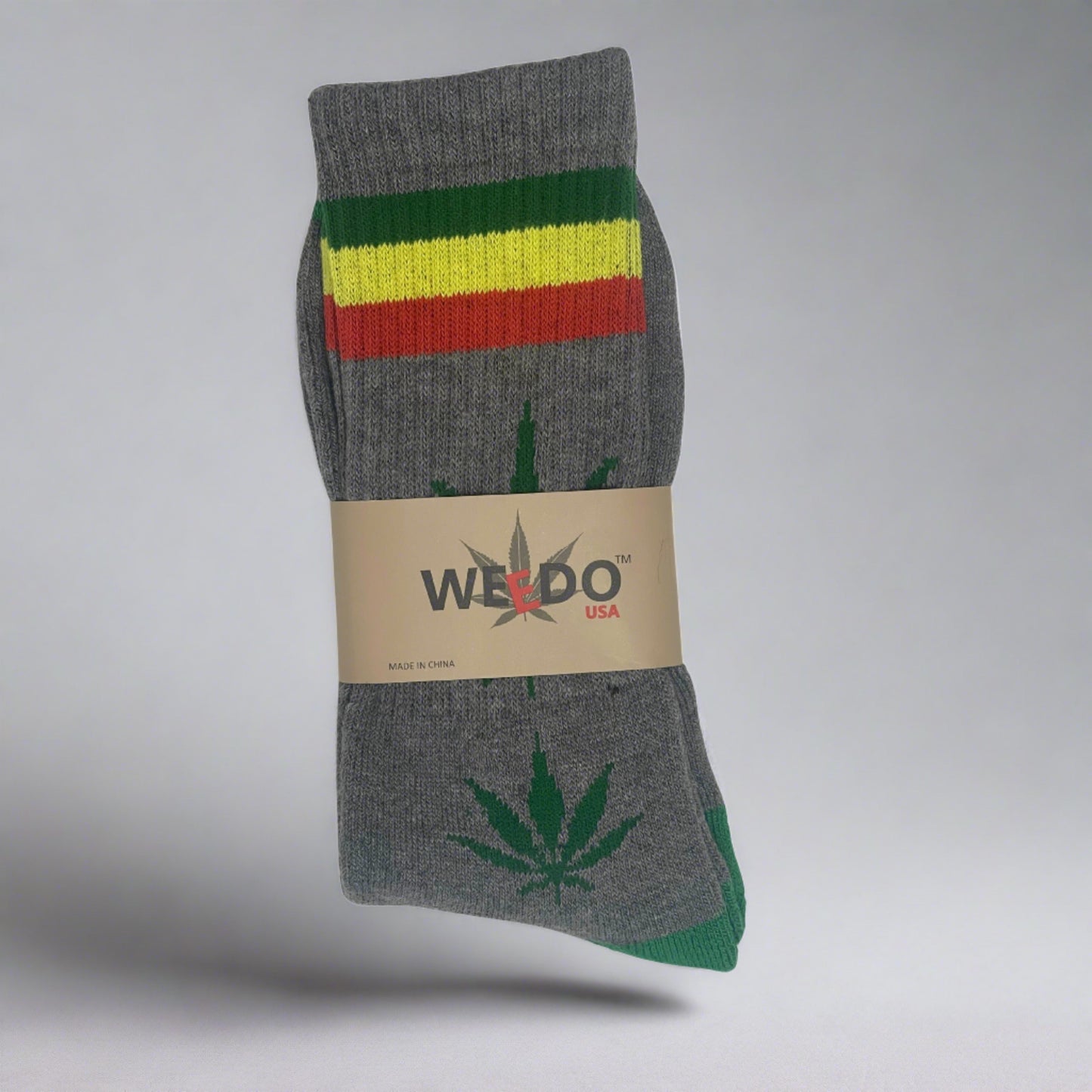 Grey Rasta Weed Leaf Crew Socks by weedo