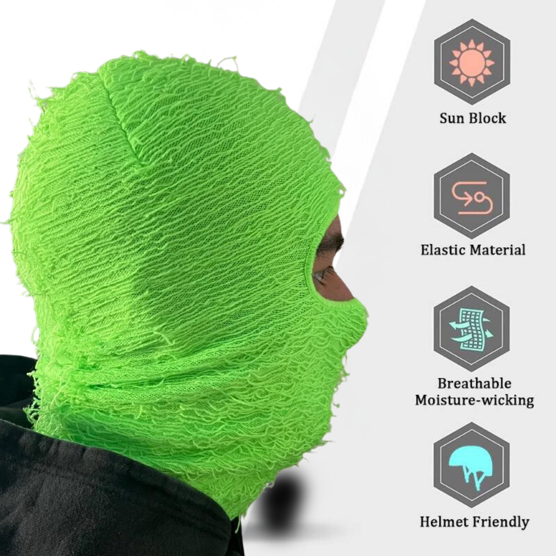 neon green distressed ski mask for men block sun elastic material