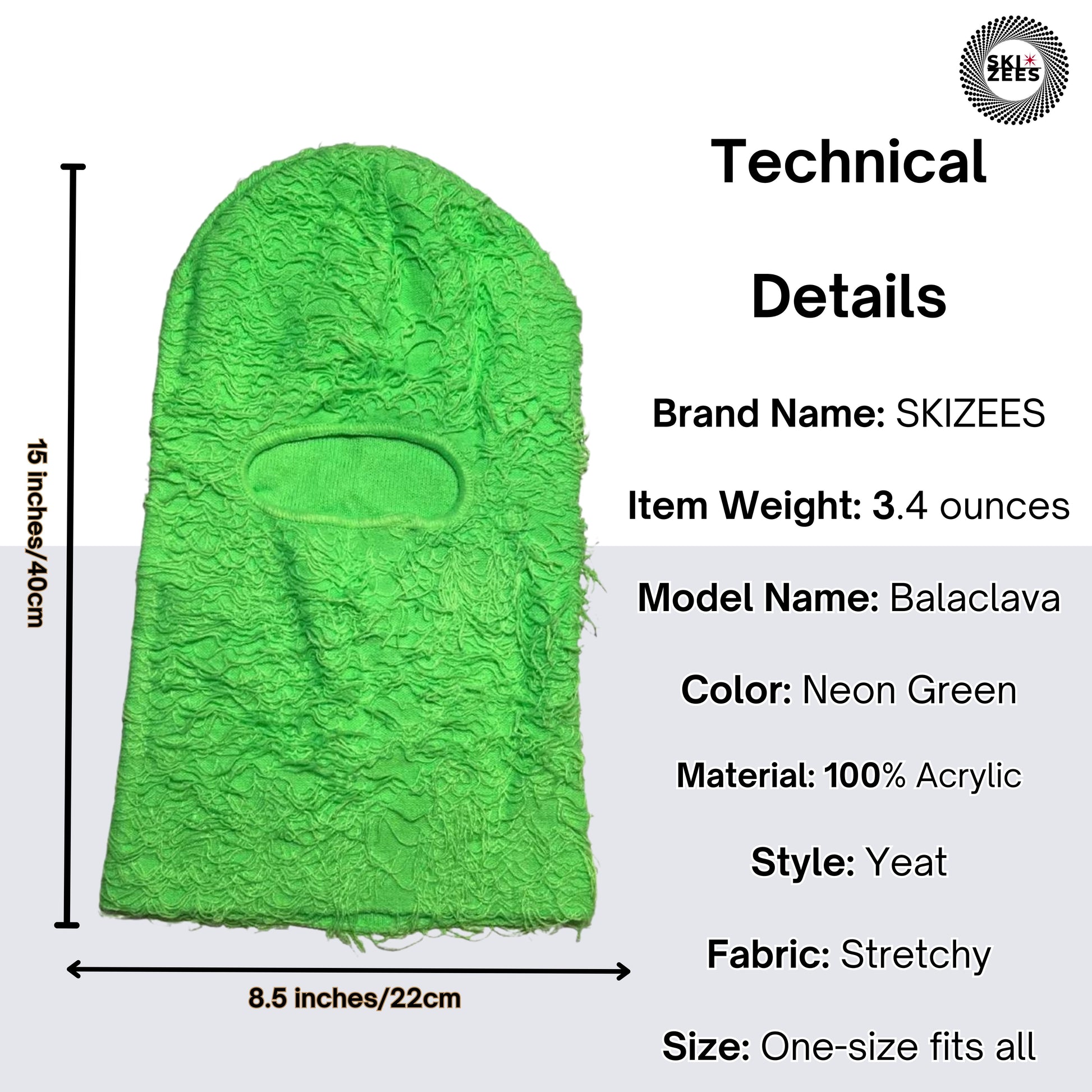 Distressed ski mask balaclcava tech deteails size and fabric 100% acrylic