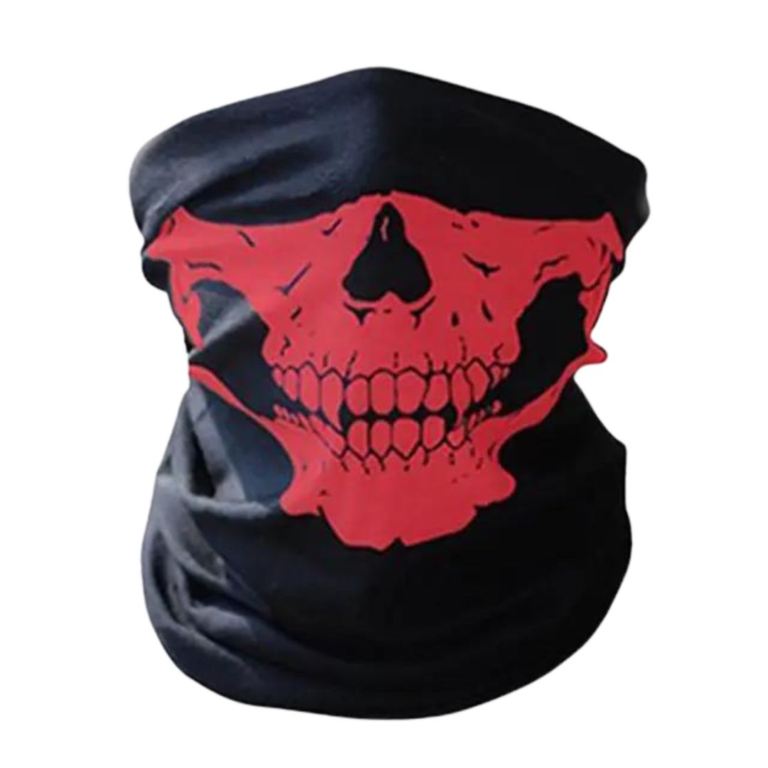 Versatile Skull Face Gaiter Tube Mask - Breathable, Non-Slip, Multi-Use - Available in Red & Blue