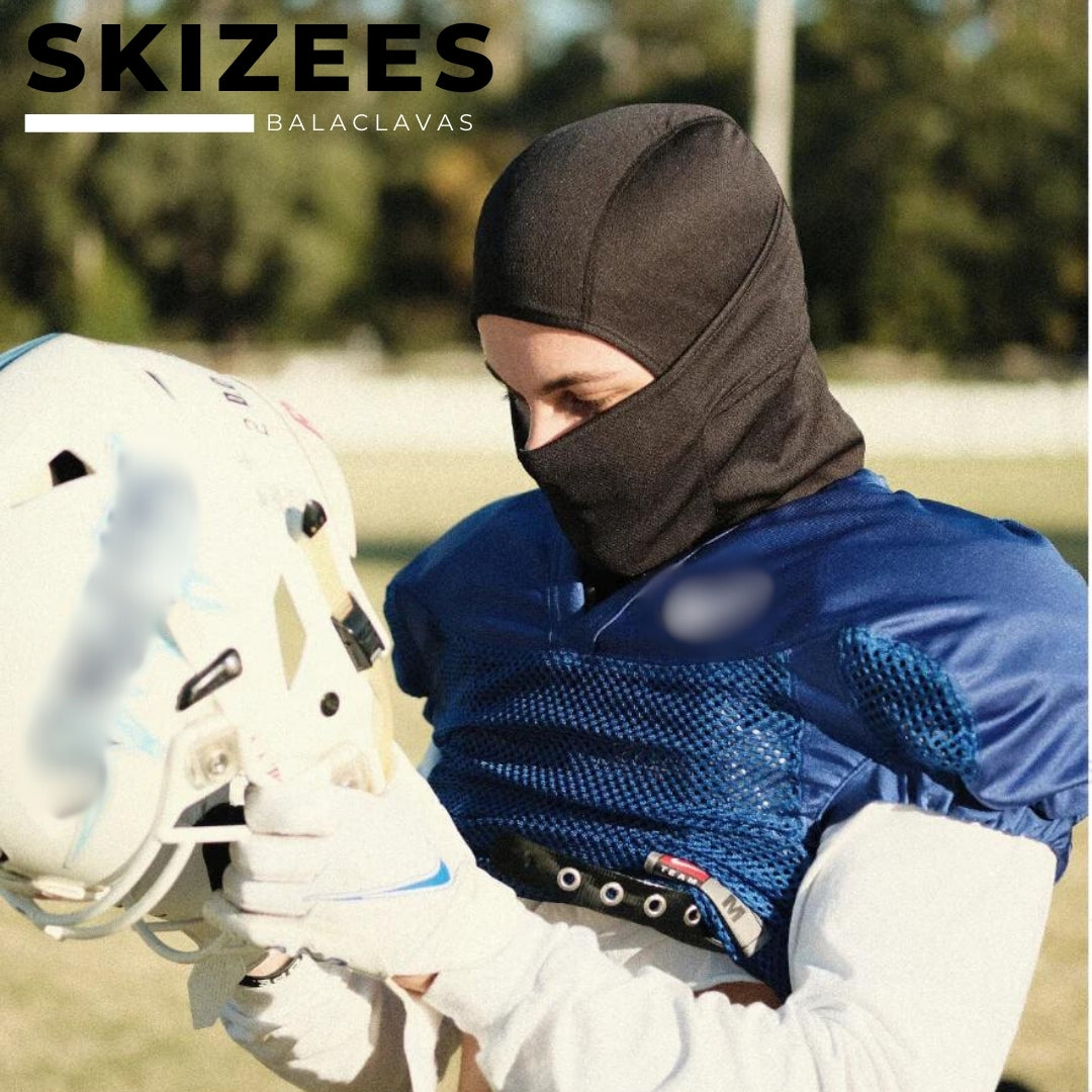 Shiesty balaclava ski mask for football and outdoor recreational sports. Black balaclava ski mask protects from wind, sun, pollen, and other environmental factors. With soft and comfortable breathable and quick drying fabric