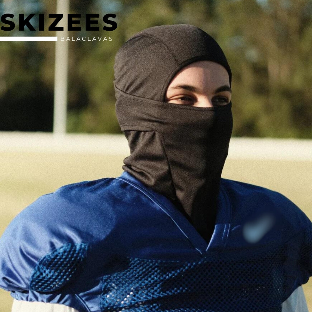 Shiesty balaclava ski mask for football and outdoor recreational sports. Black balaclava ski mask protects from wind, sun, pollen, and other environmental factors. With soft and comfortable breathable and quick drying fabric