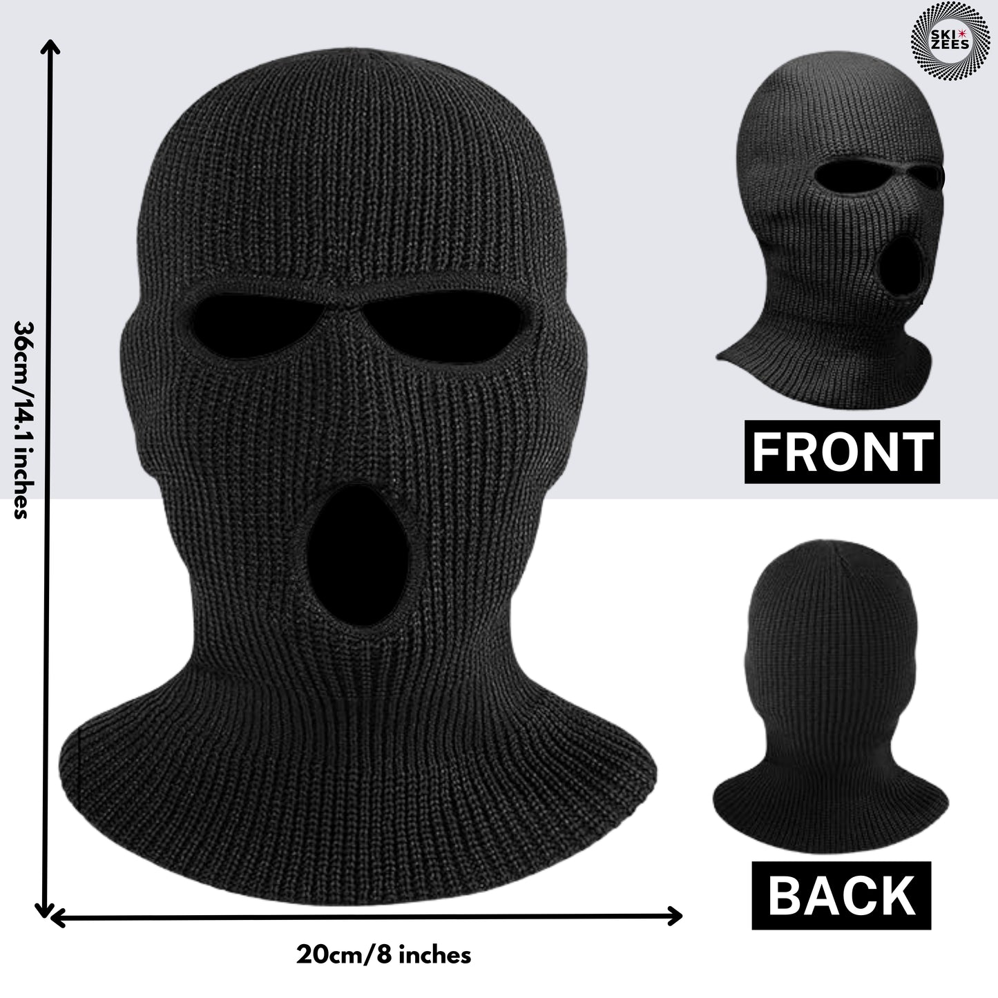 Black Balaclava size and profile chart