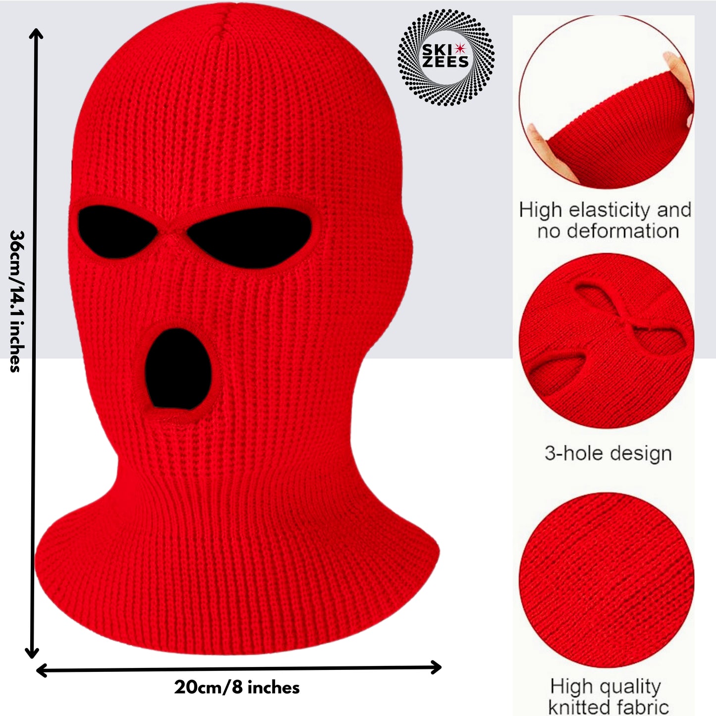bright red ski mask 3-hole design high quality knitted face cover