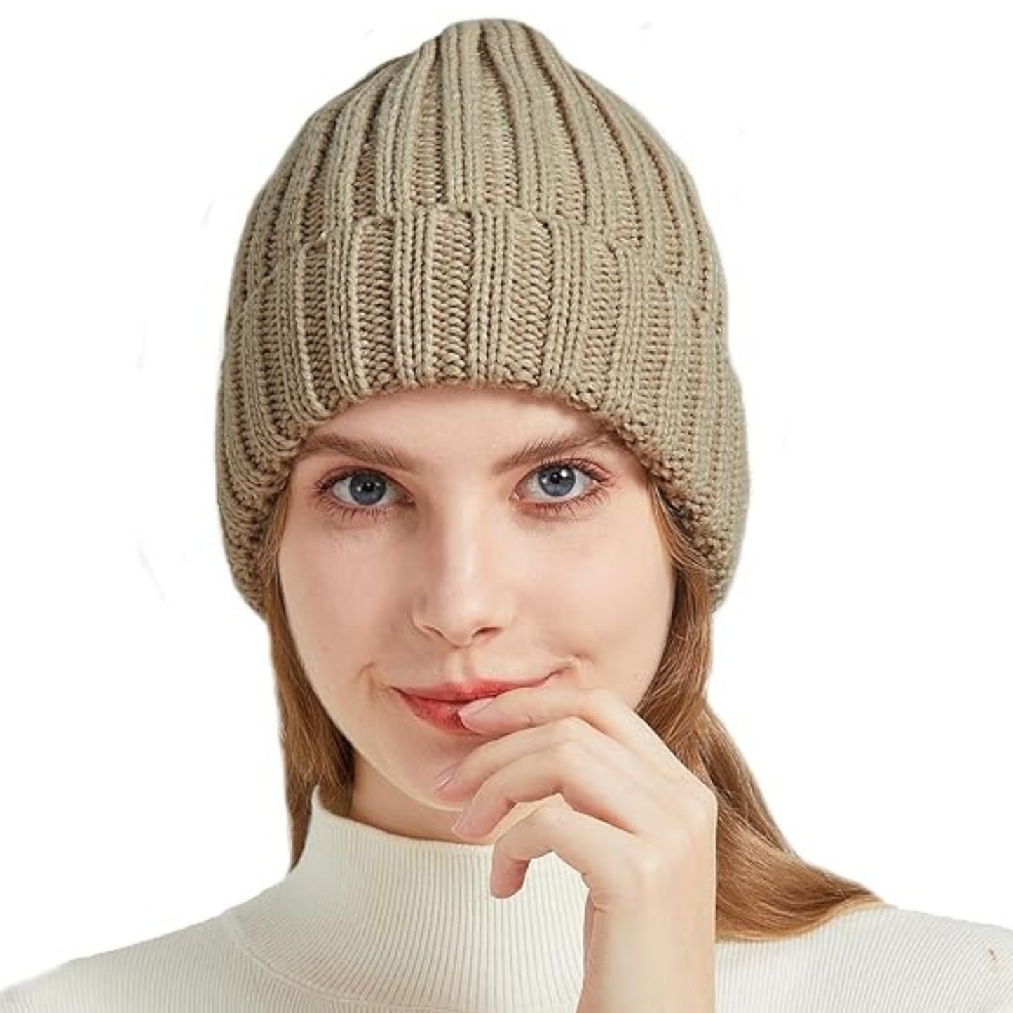 beige knit beanie for women