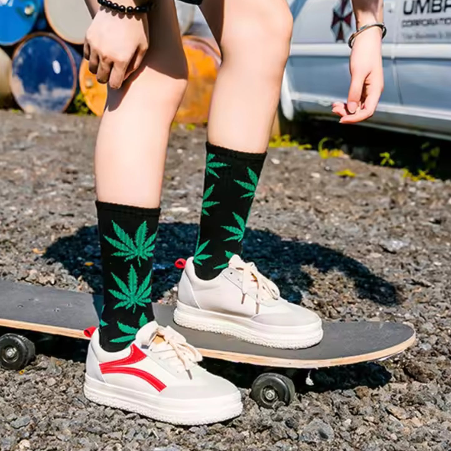 black marijuana leaf socks for skateboarding