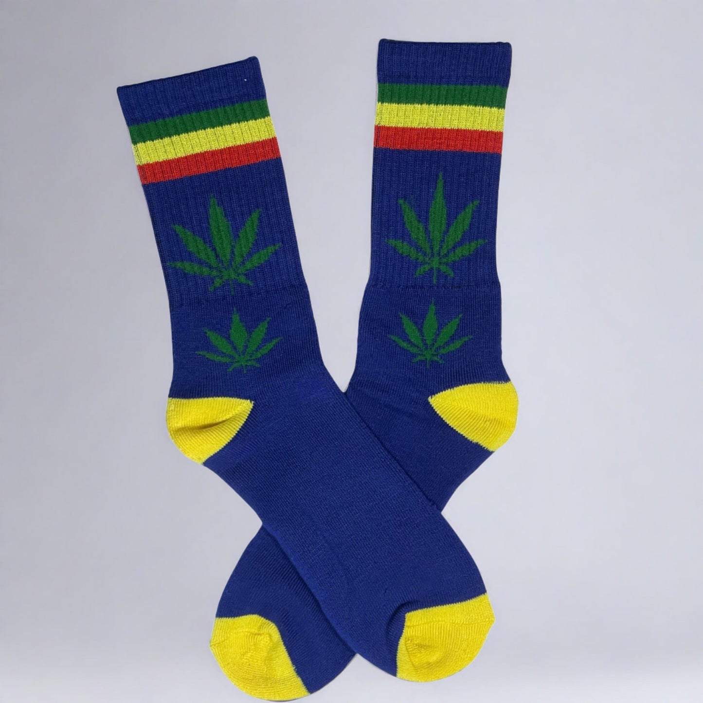 blue tube socks with stripes