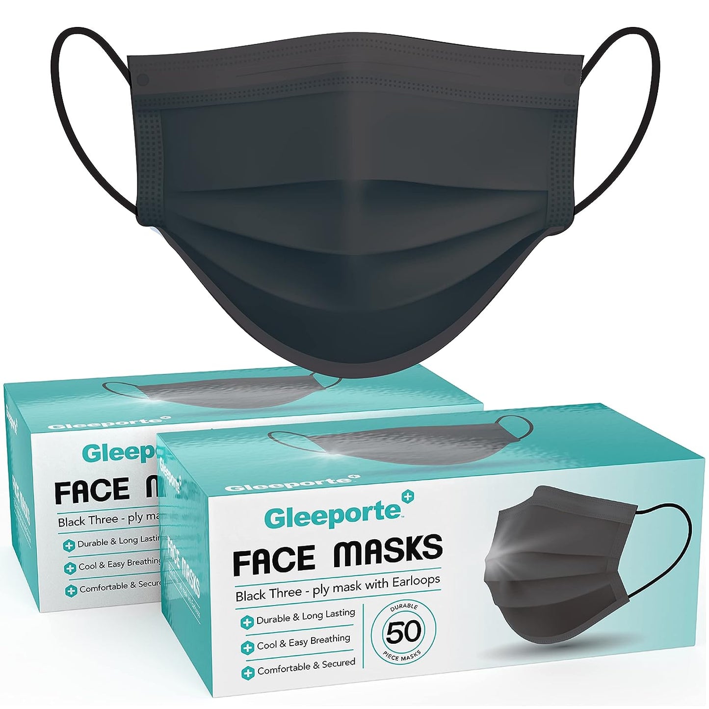 Black three ply, disposable face mask, 50 pieces per box, 100 total Face Masks