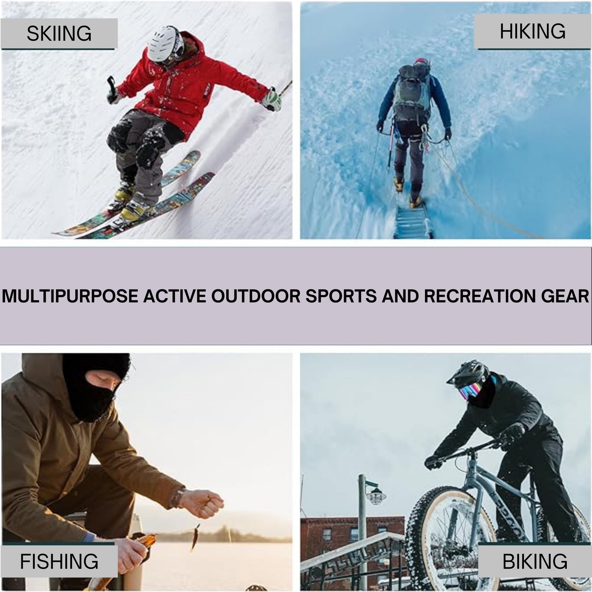 Distressed ski mass, multipurpose, active outdoor sports and recreation gear, use for skiing, hiking fishing and biking