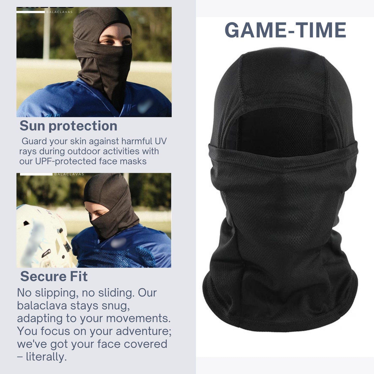 Gane time shiesty ski mask for football and sun protection. Secure Fit no slipping balaclava