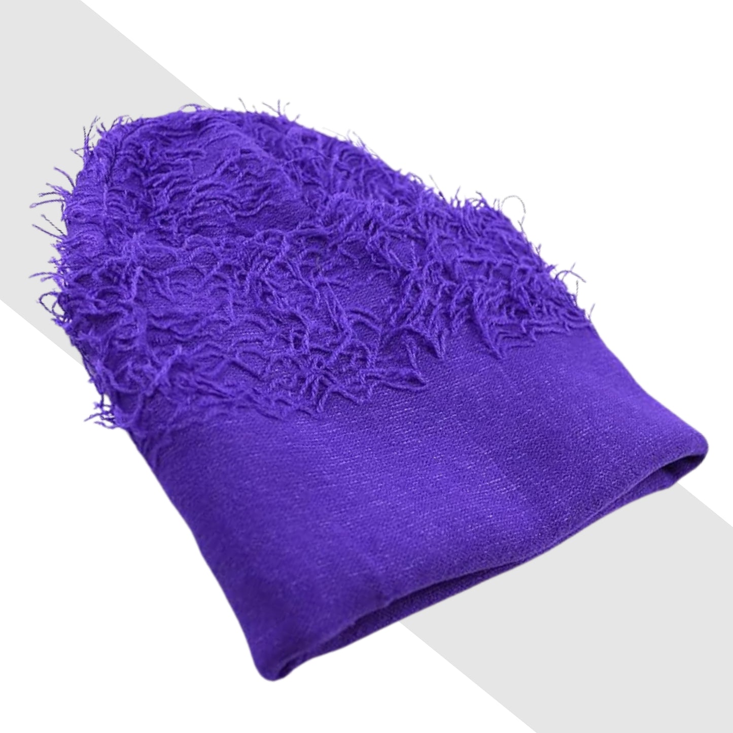 purple furry balalcava distressed beanie for mens