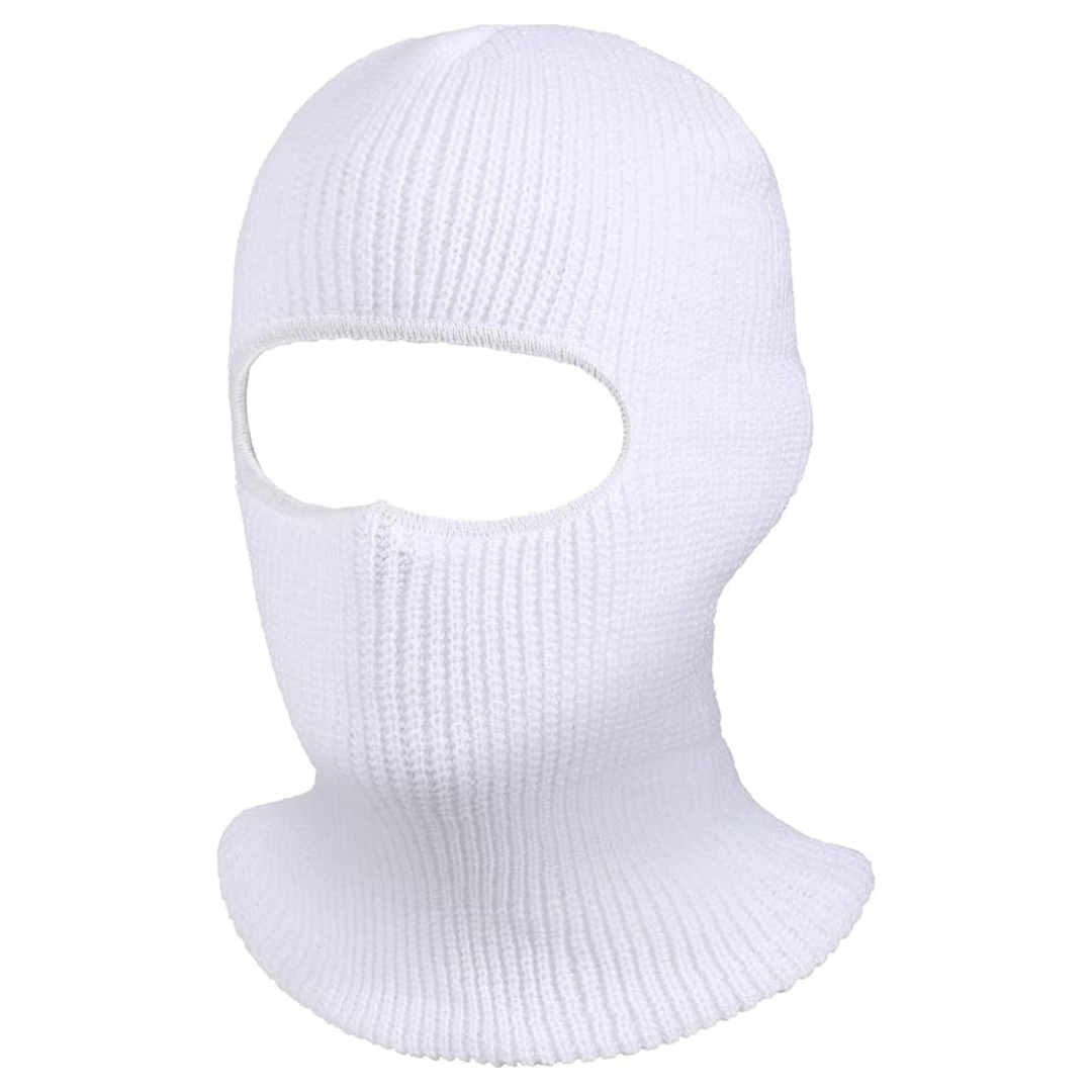 White knit balaclava on a white background