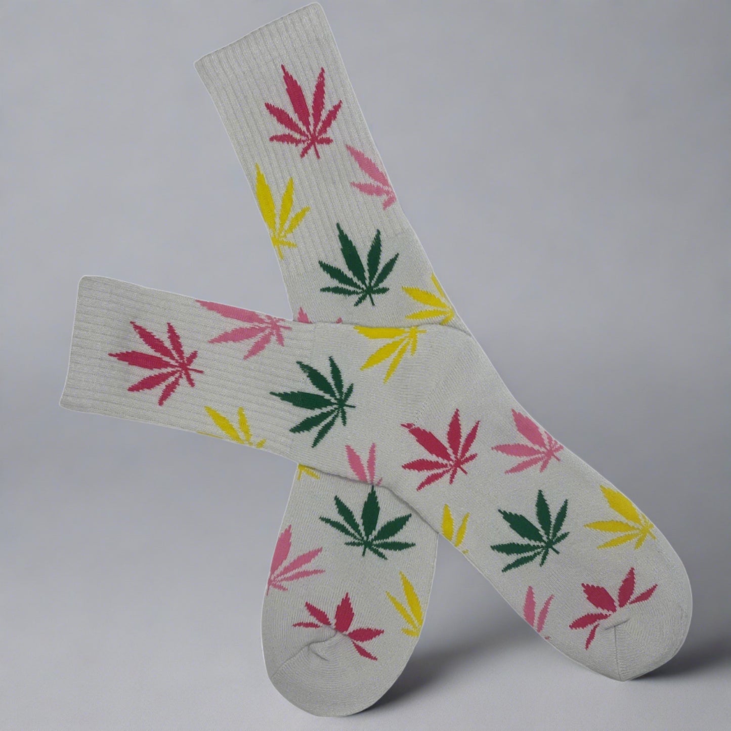 pink green yellow red pot leaf socks