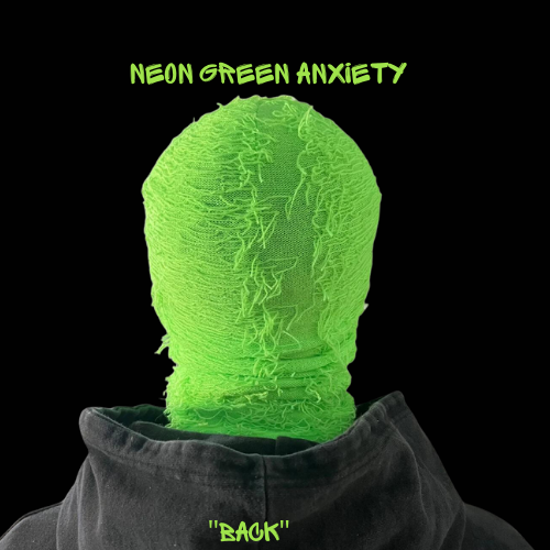 Neon green distressed balaclava back view