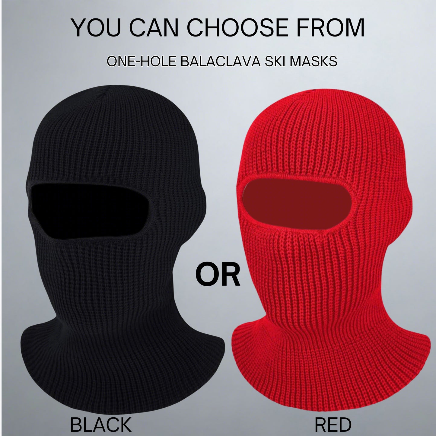 You can choose from one balaclava ski mask red or black