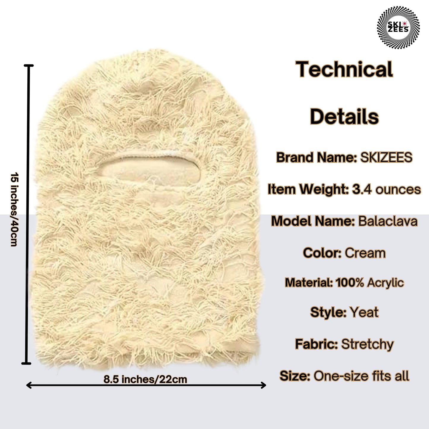 cream tan distressed balaclava ski mask Technical Details