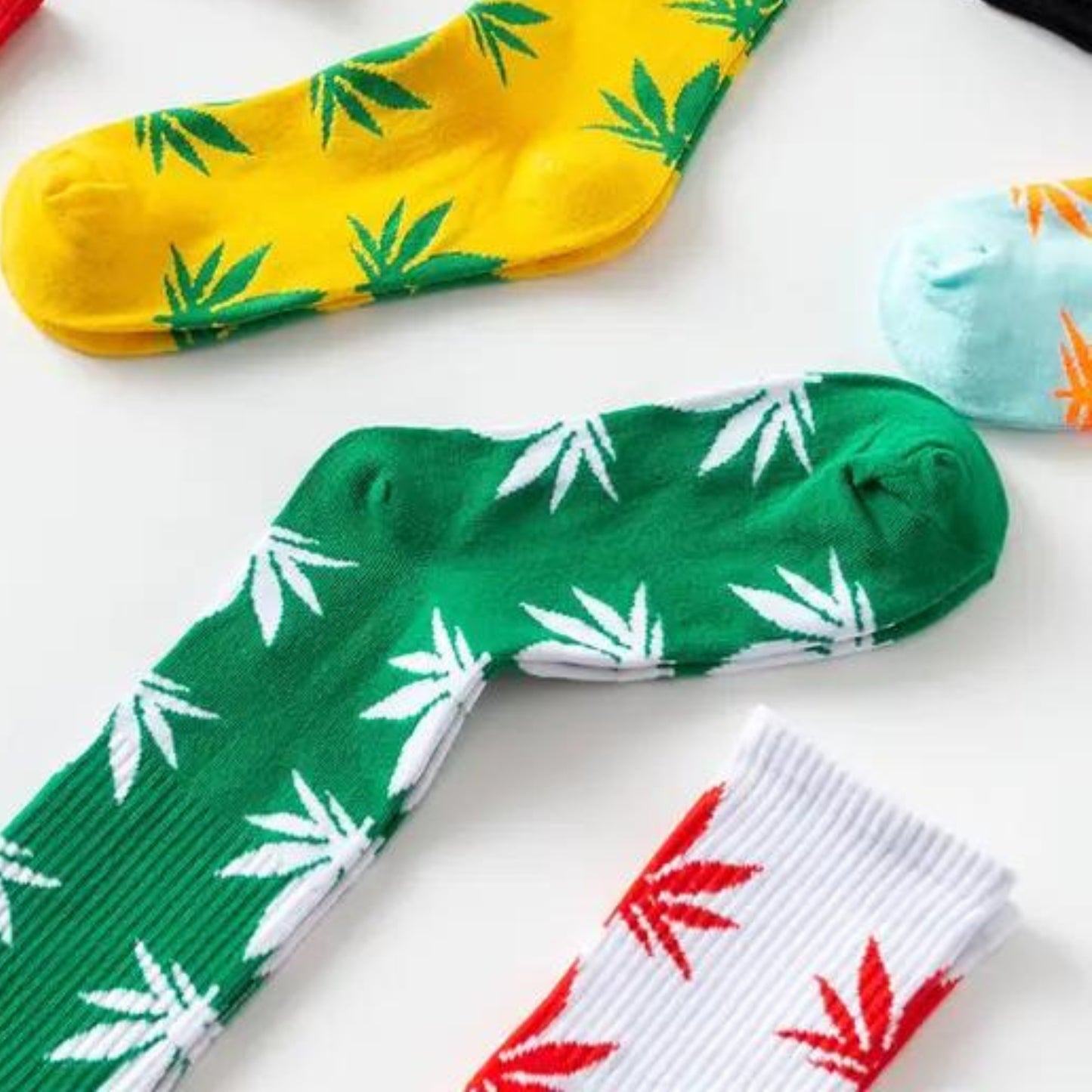 Green Marijuana Leaf Crew Socks