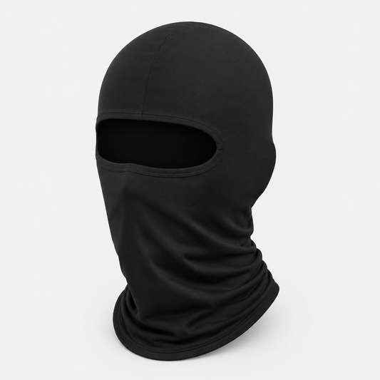 Black balaclava on a light gray background