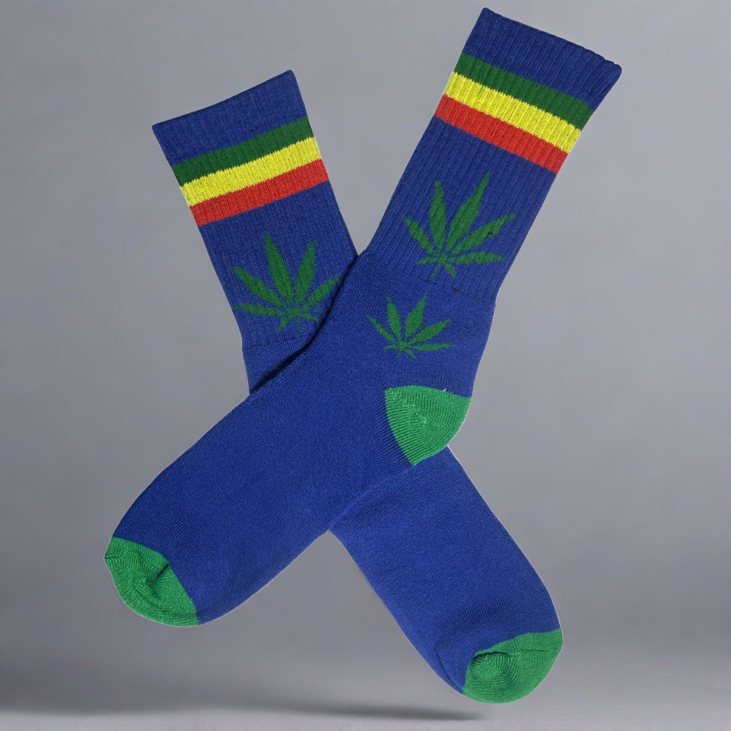 blue and green pot leaf socks