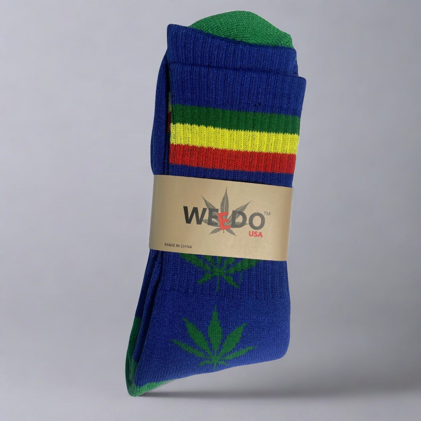 blue and green pot leaf socks by Weedo