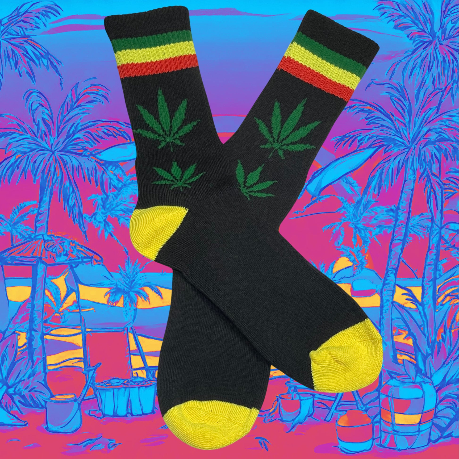 Rastafarian, green yellow red crew socks with stripes