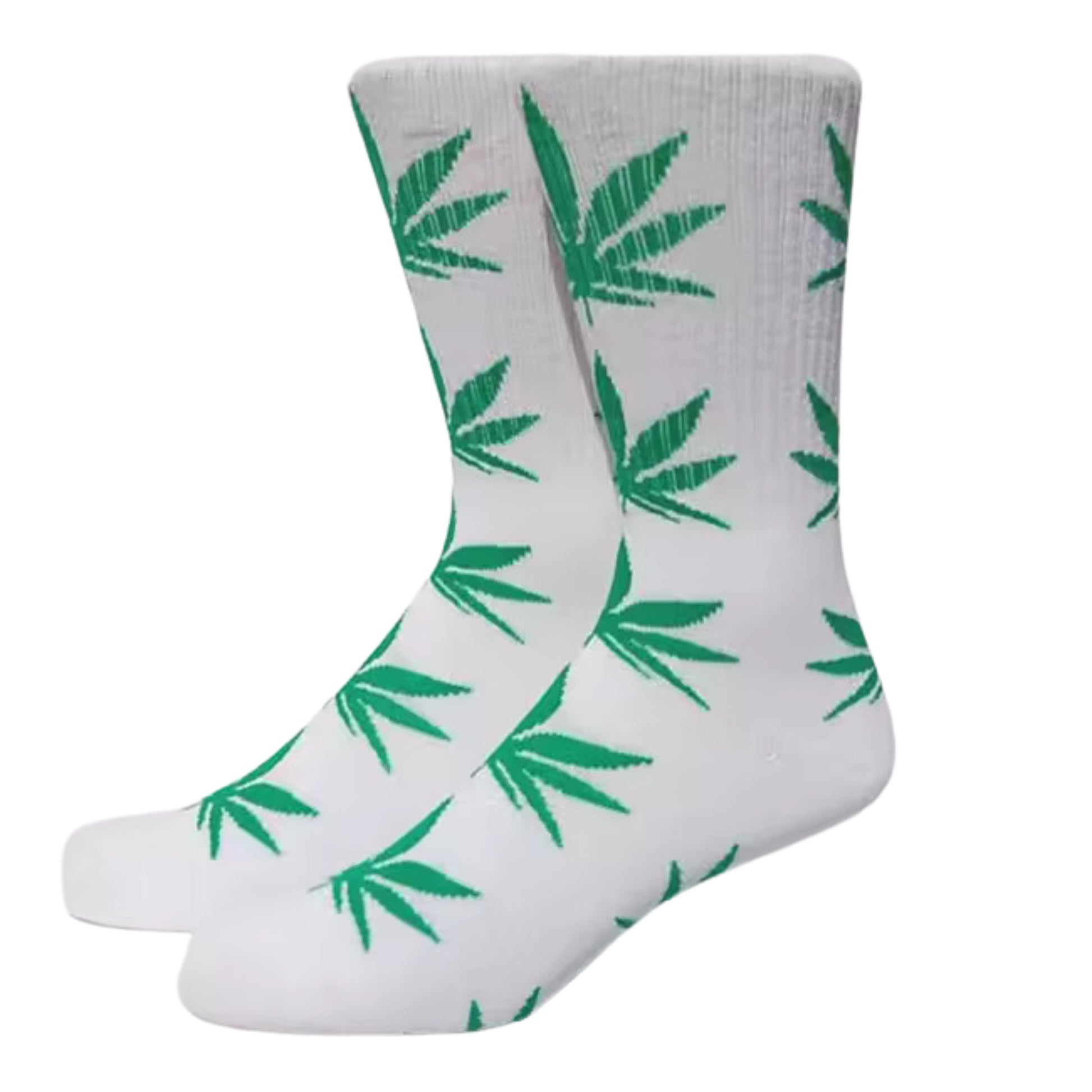 White and green marijuana weed crew socks