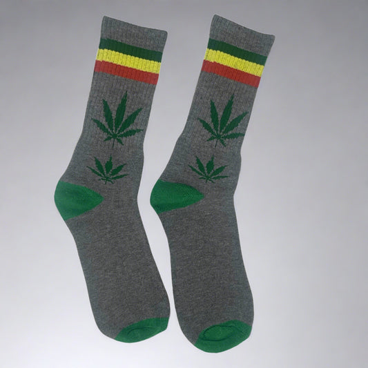 Grey Rasta Weed Leaf Crew Socks