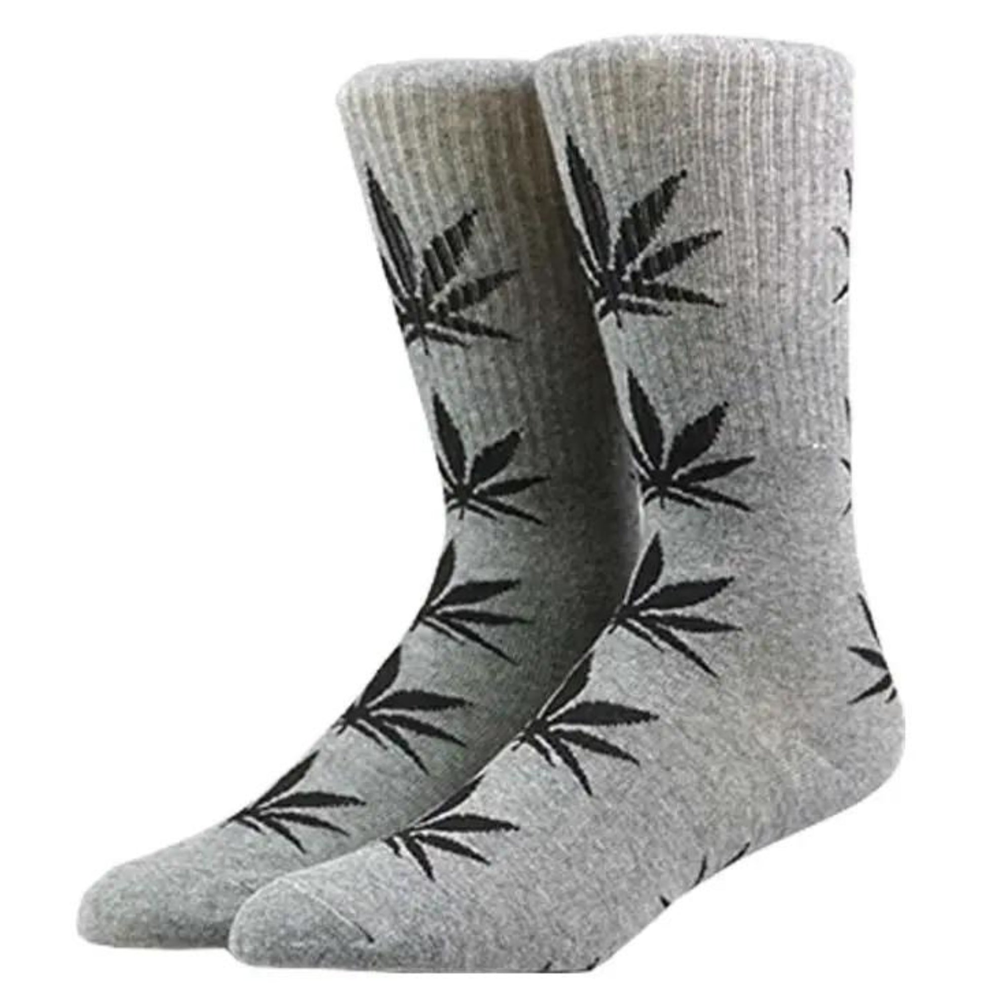 Gray and black marijuana weed crew socks 