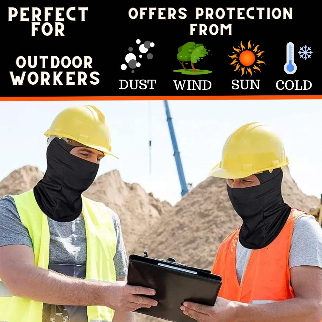 Black Shiesty balaclava ski mask fits comfortably under construction hardhats.  Black mask for outdoor landscapers and construction workers.Offering more than just warmth, our ski mask balaclava provides protection from various environmental factors - from sun and wind to dust and pollen, making it an ideal choice for workers.