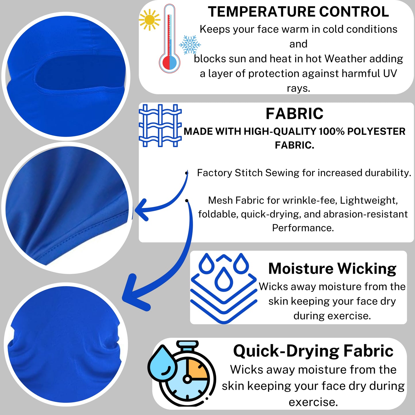 * Temperature control keeps your face warm in cold conditions, blocks sun and heat and hot weather, adding a layer of protection against harmful UV rays.