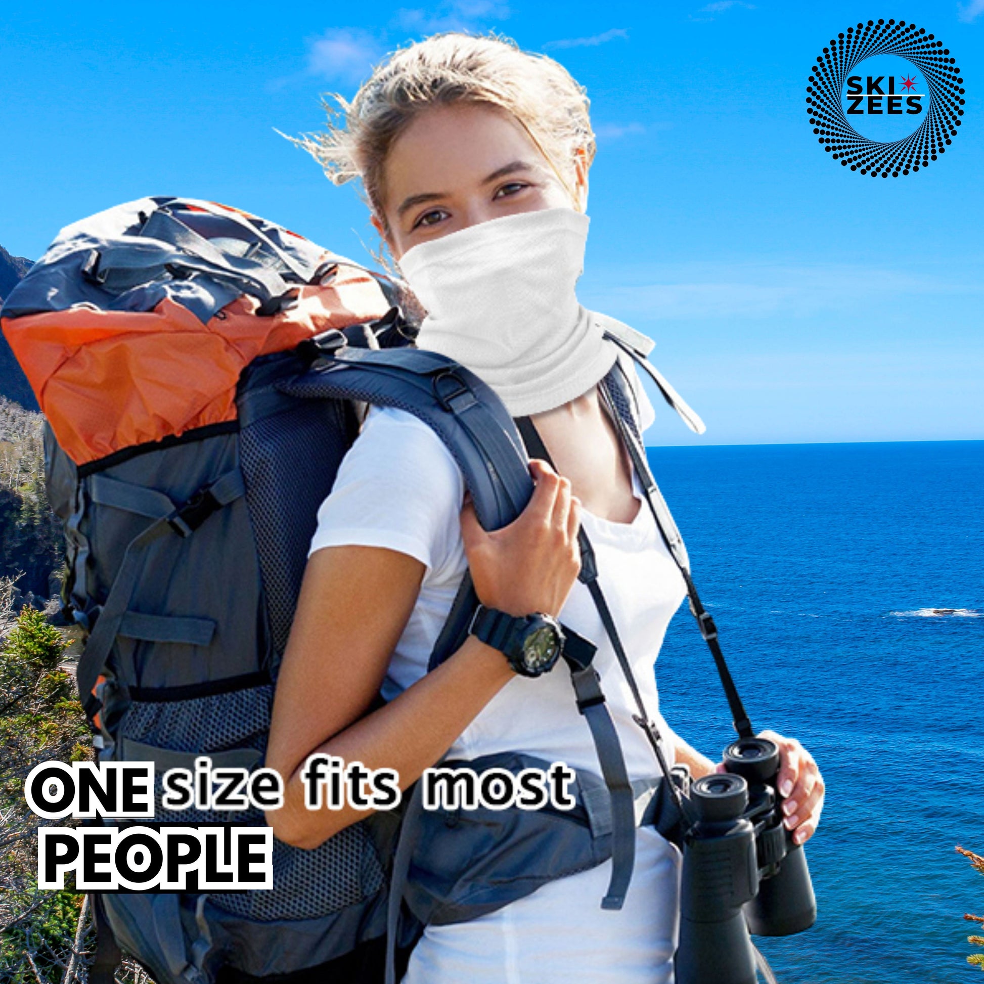 white neck warmer for hiking, running, fishing, biking, and outdoor fun.