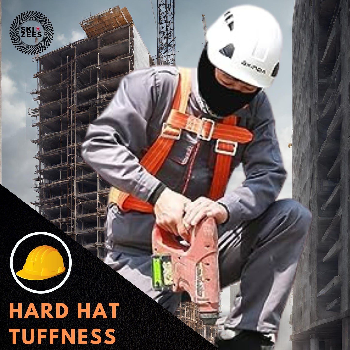 Construction worker wearing a black balaclava ski mask under hard hat