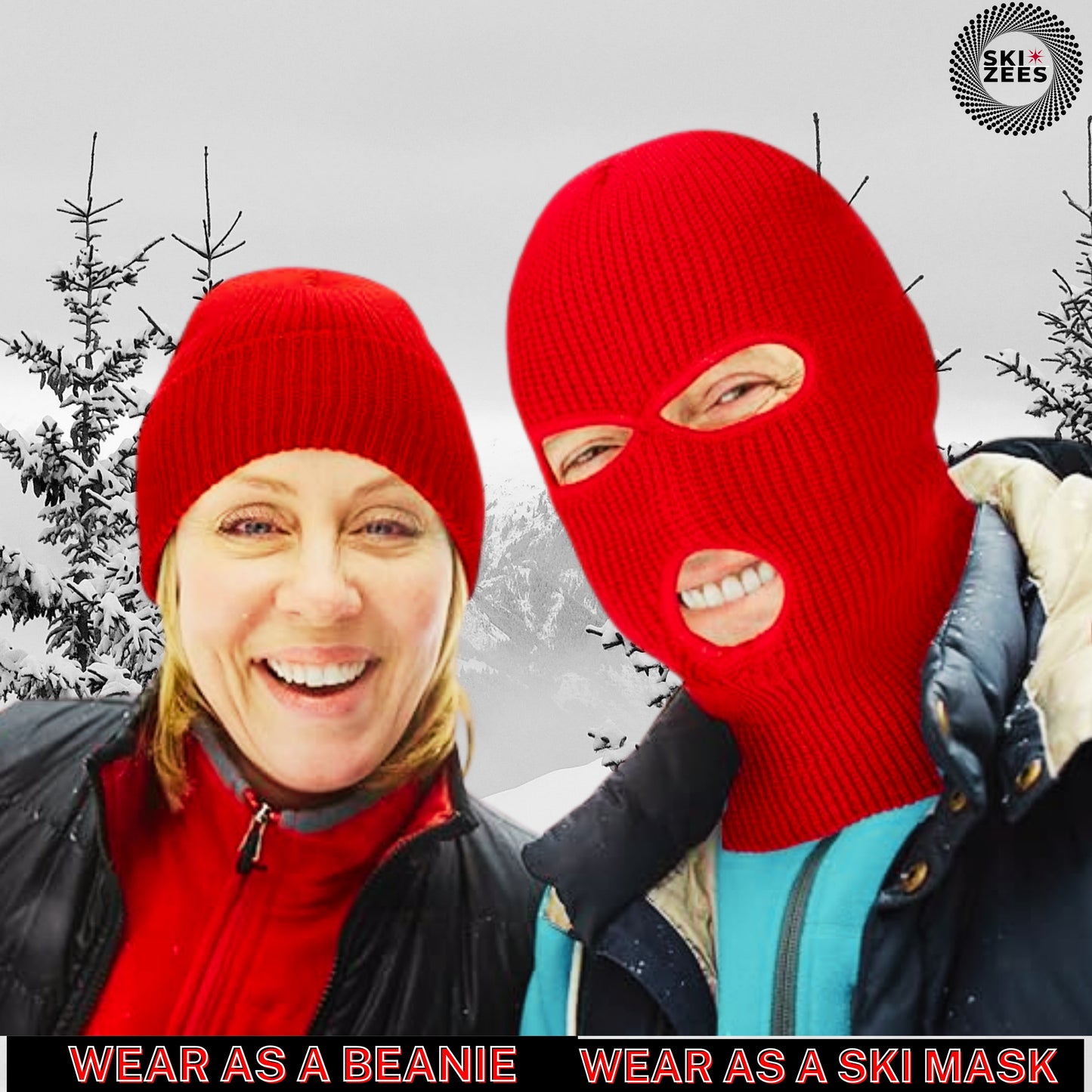 Red beaine hat and ski mask for woman and men