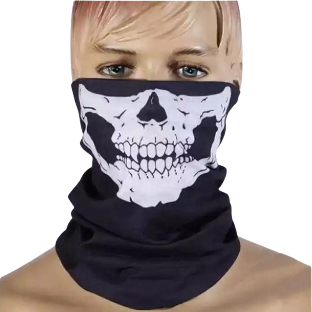 Versatile Skull Face Gaiter Tube Mask - Breathable, Non-Slip, Multi-Use - Available in Red & Blue