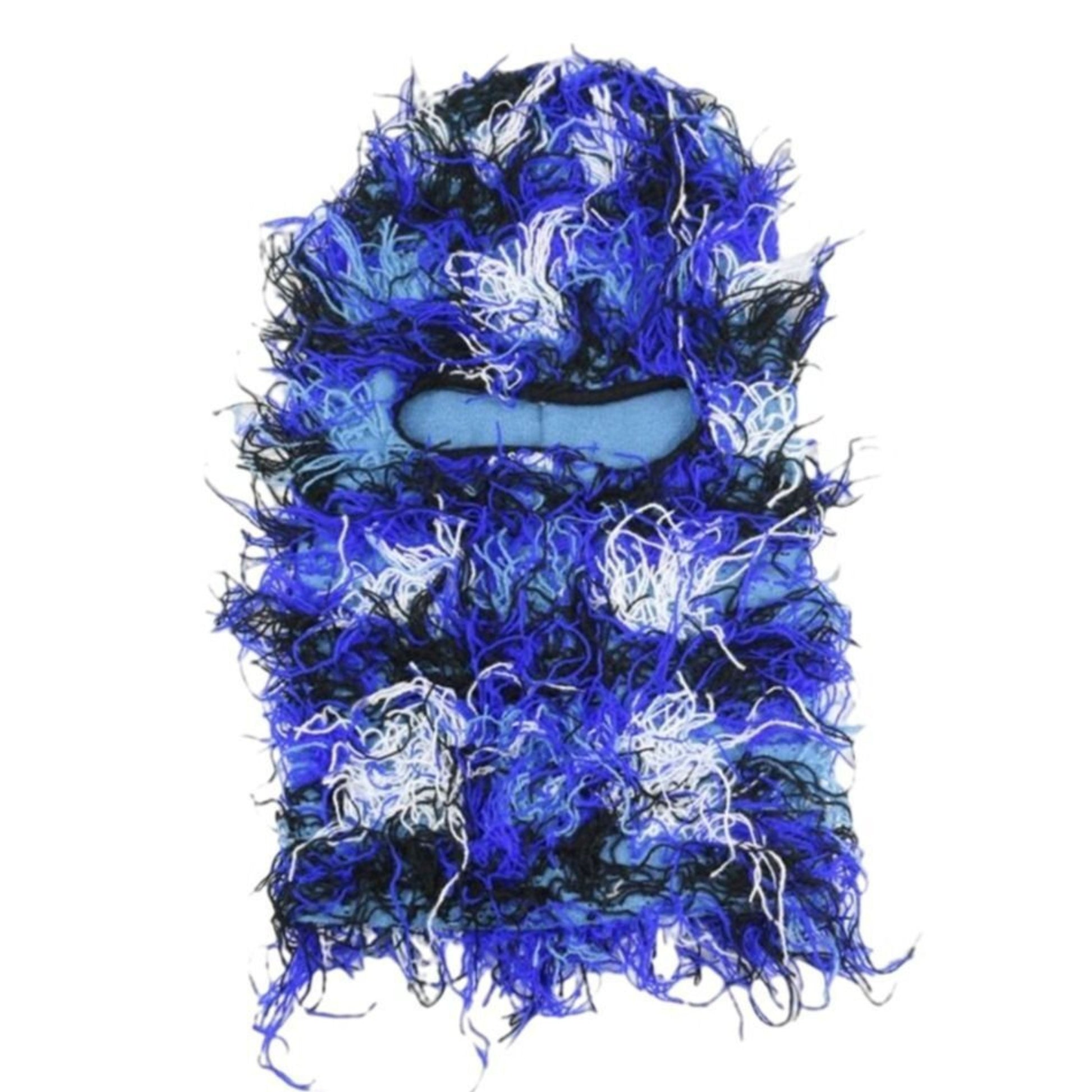 Blue fuzzy balaclava ski mask camo