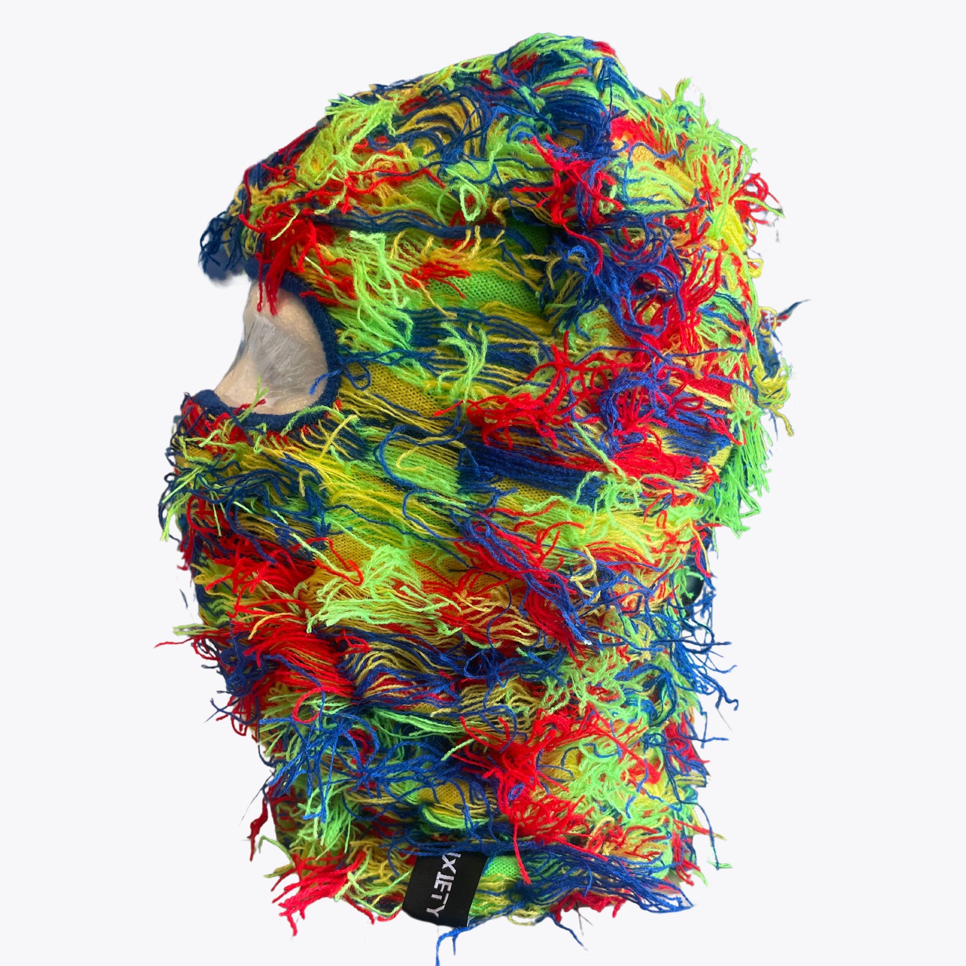 neon rainbow yeat distressed ski mask, blue, green, red, yellow