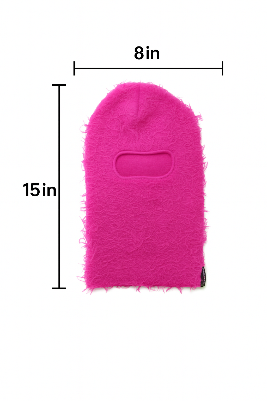 Pink balaclava with measurements on a white background