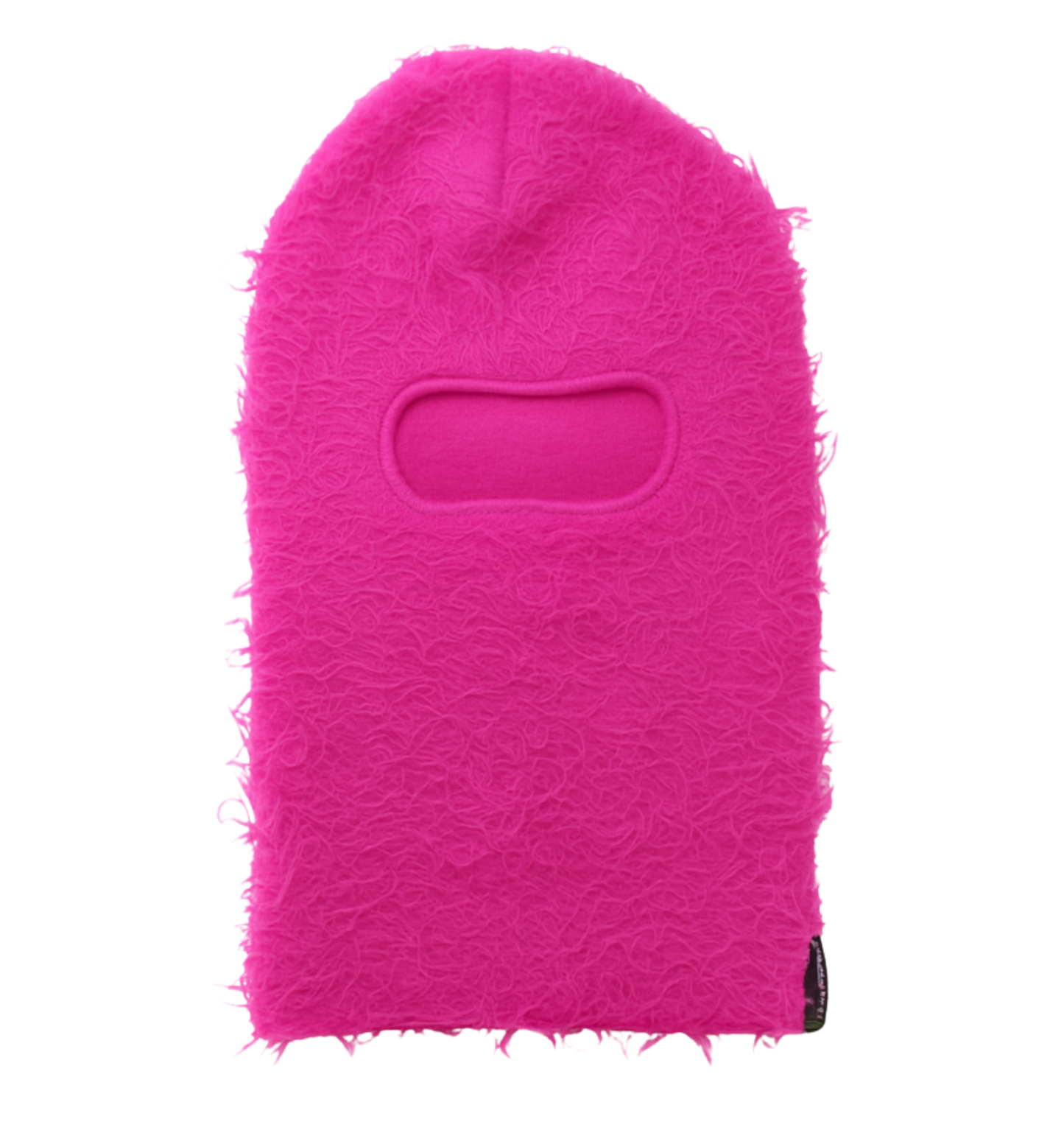 Pink balaclava with a hole for eyes on a white background