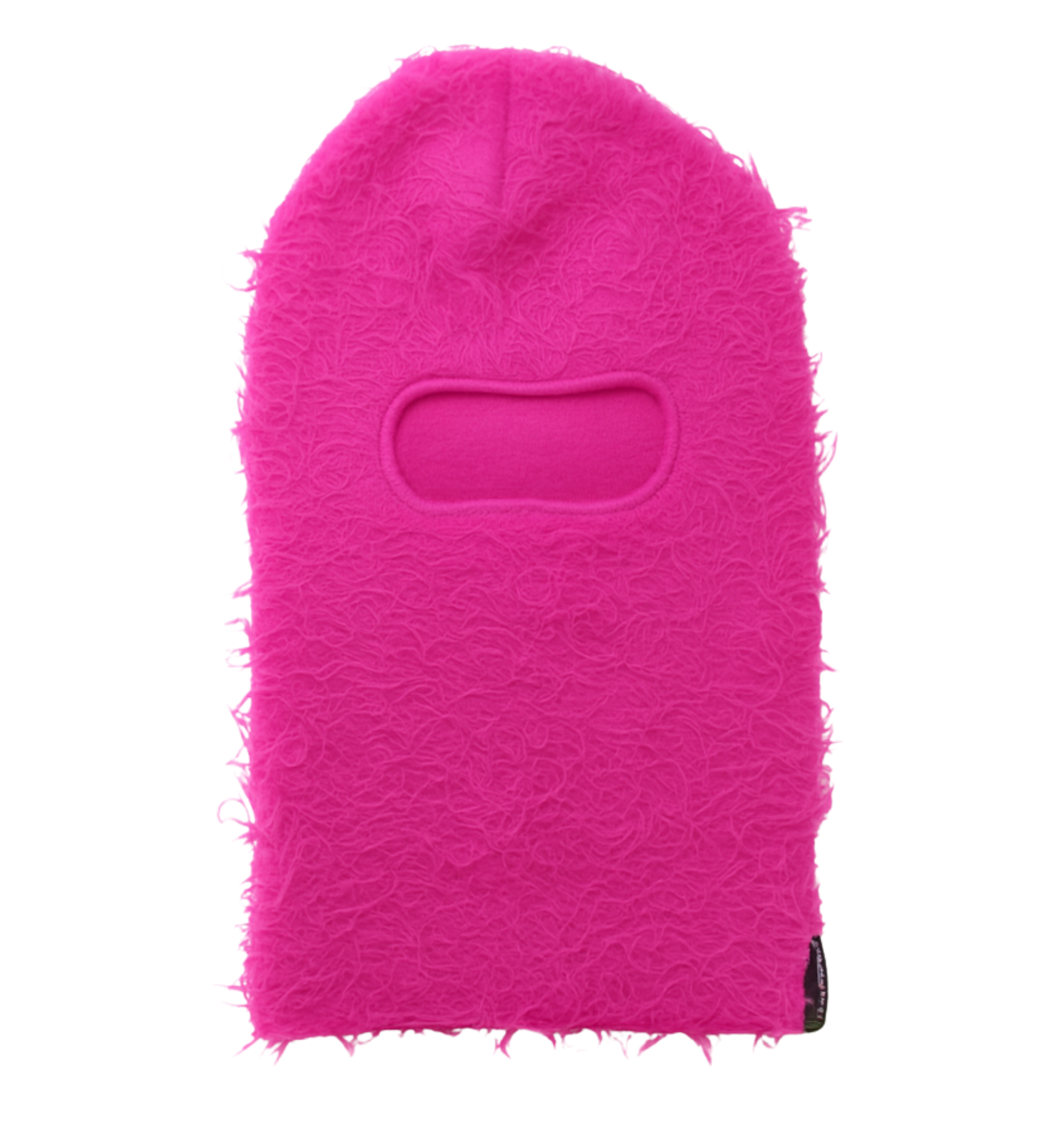 Pink balaclava with a hole for eyes on a white background
