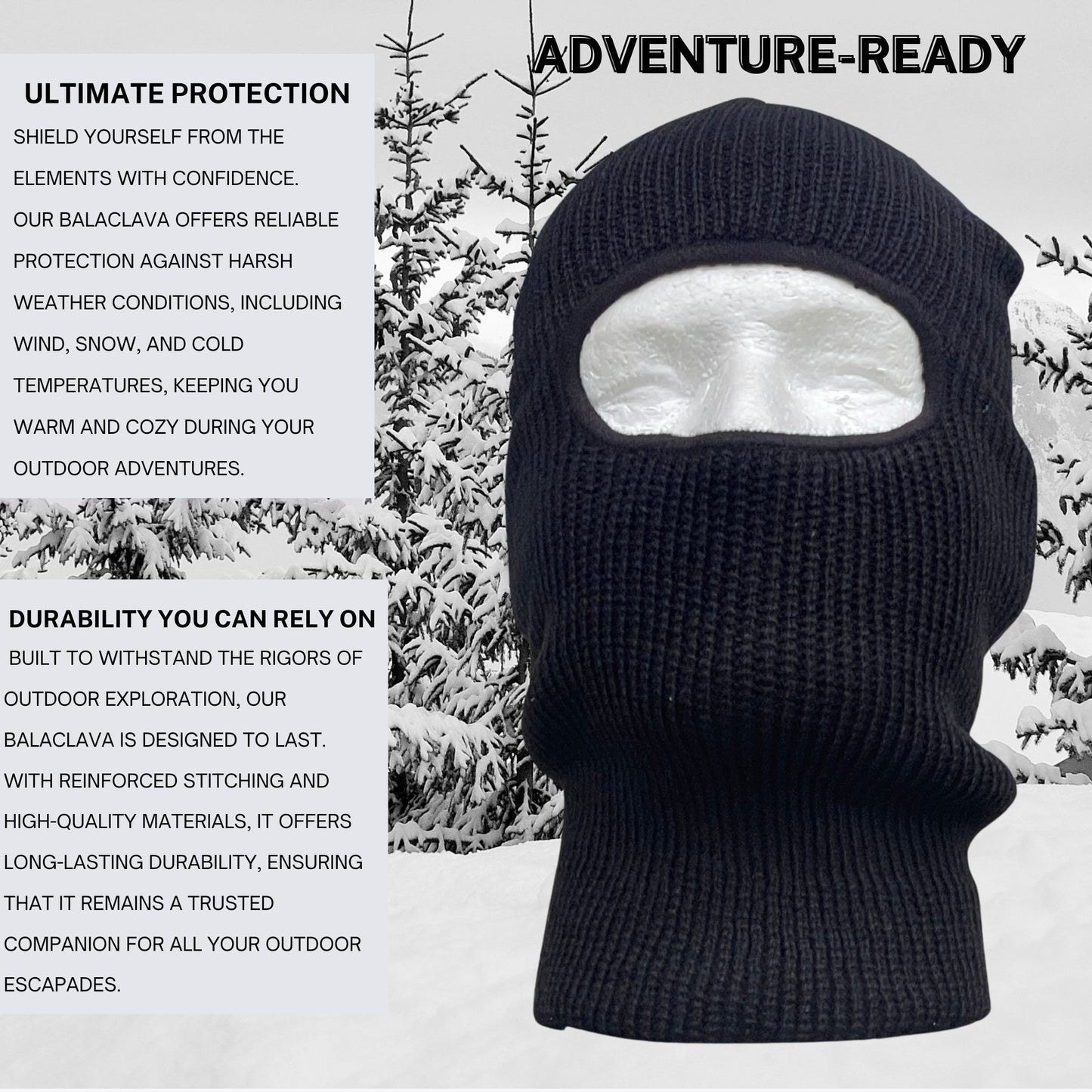 Black one hole ski mask, ultimate protection durability you can rely on adventure ready protects against harsh weather condition, keeps you warm