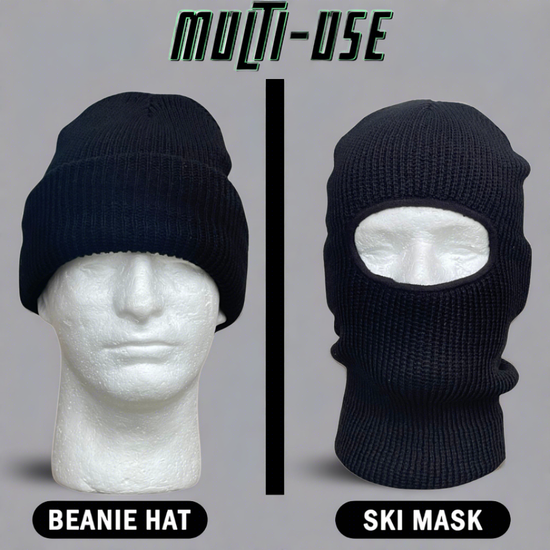 Multi use, black beanie, hat ski mask