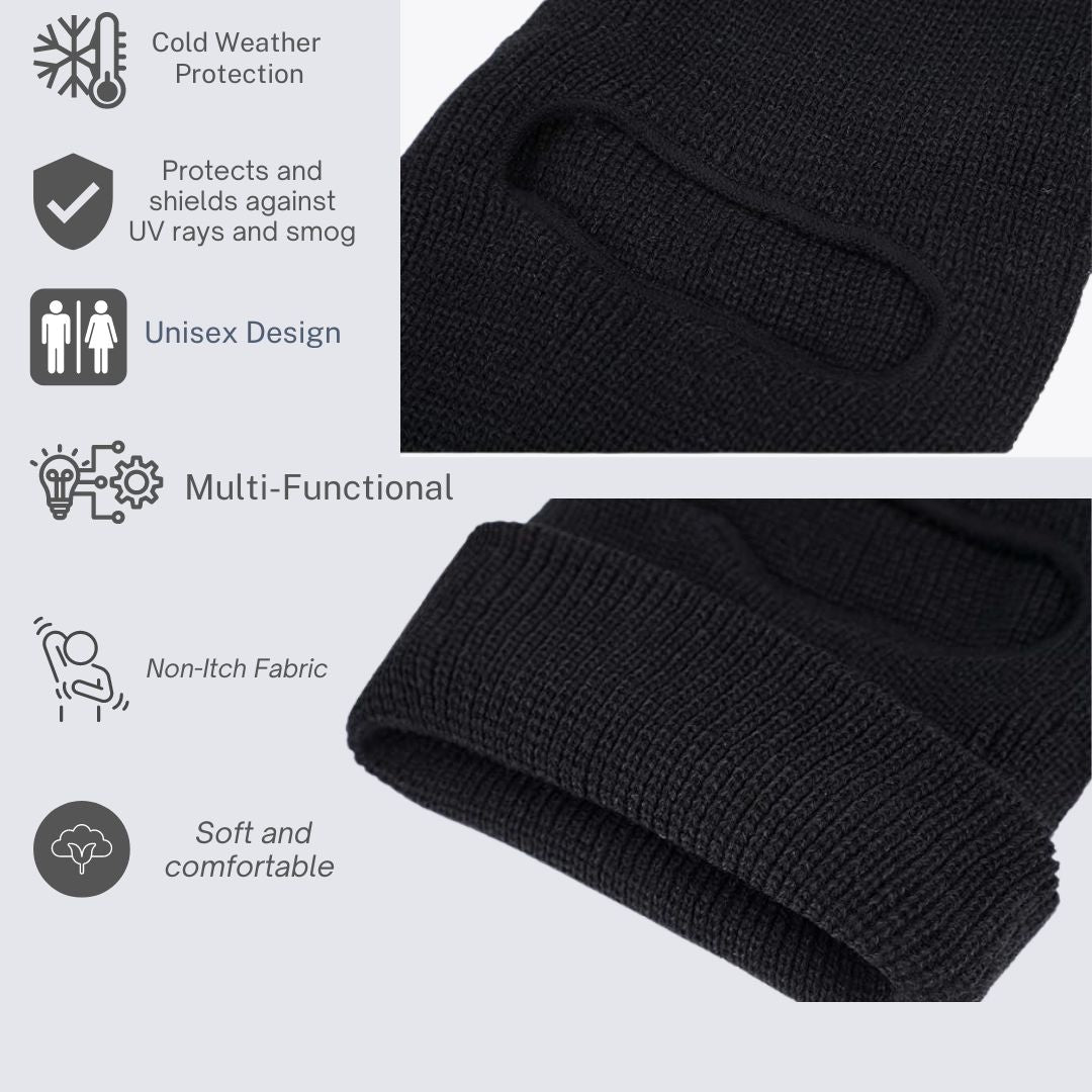 Black one hole, ski mask, multi functional beanie, soft and comfortable, not itchy, fabric unisex, design protection, shield against UV rays and smog, cold-weather protection