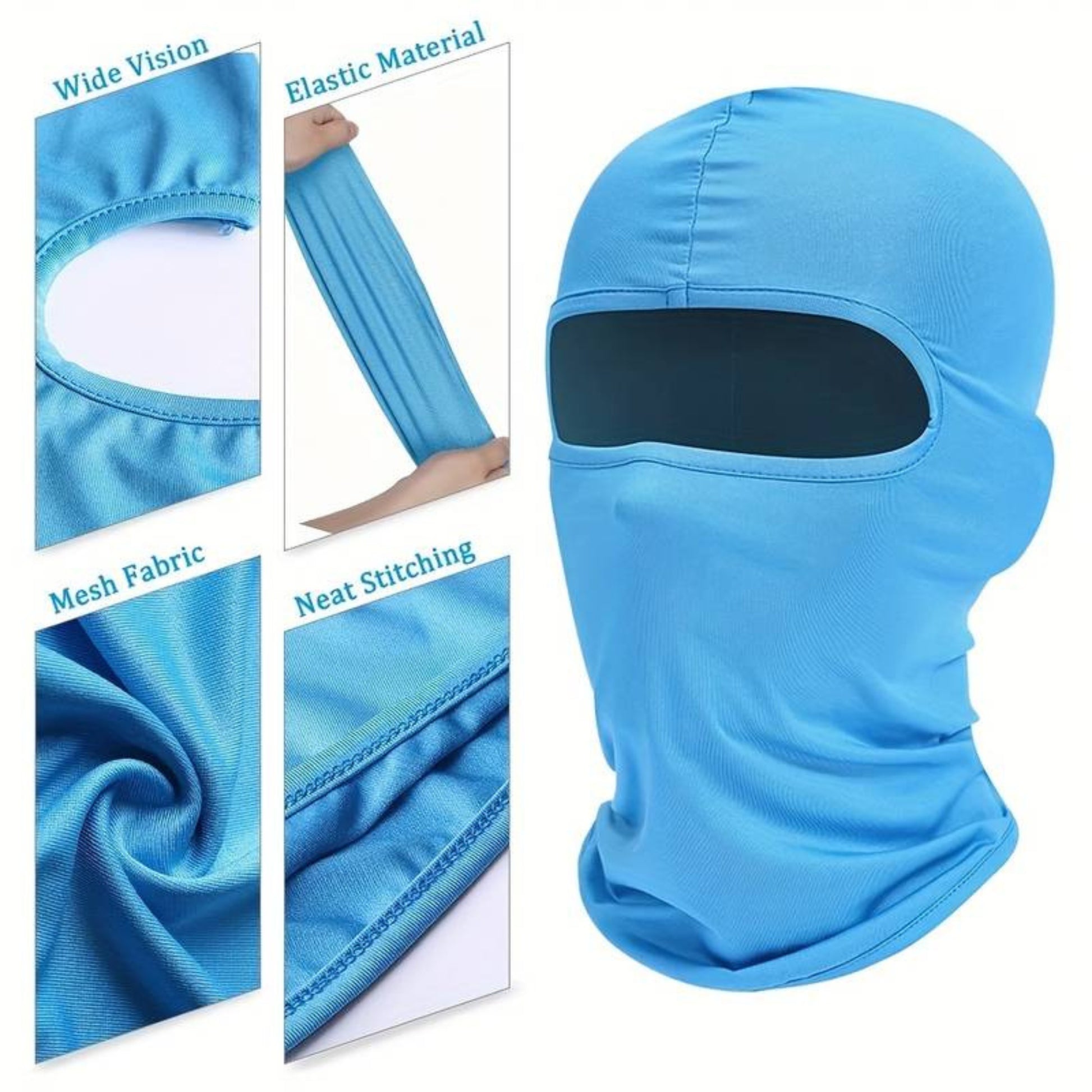 Sky blu mask has wide vision neat stitching and mesh fabric