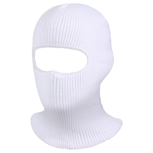 White knit balaclava on a white background