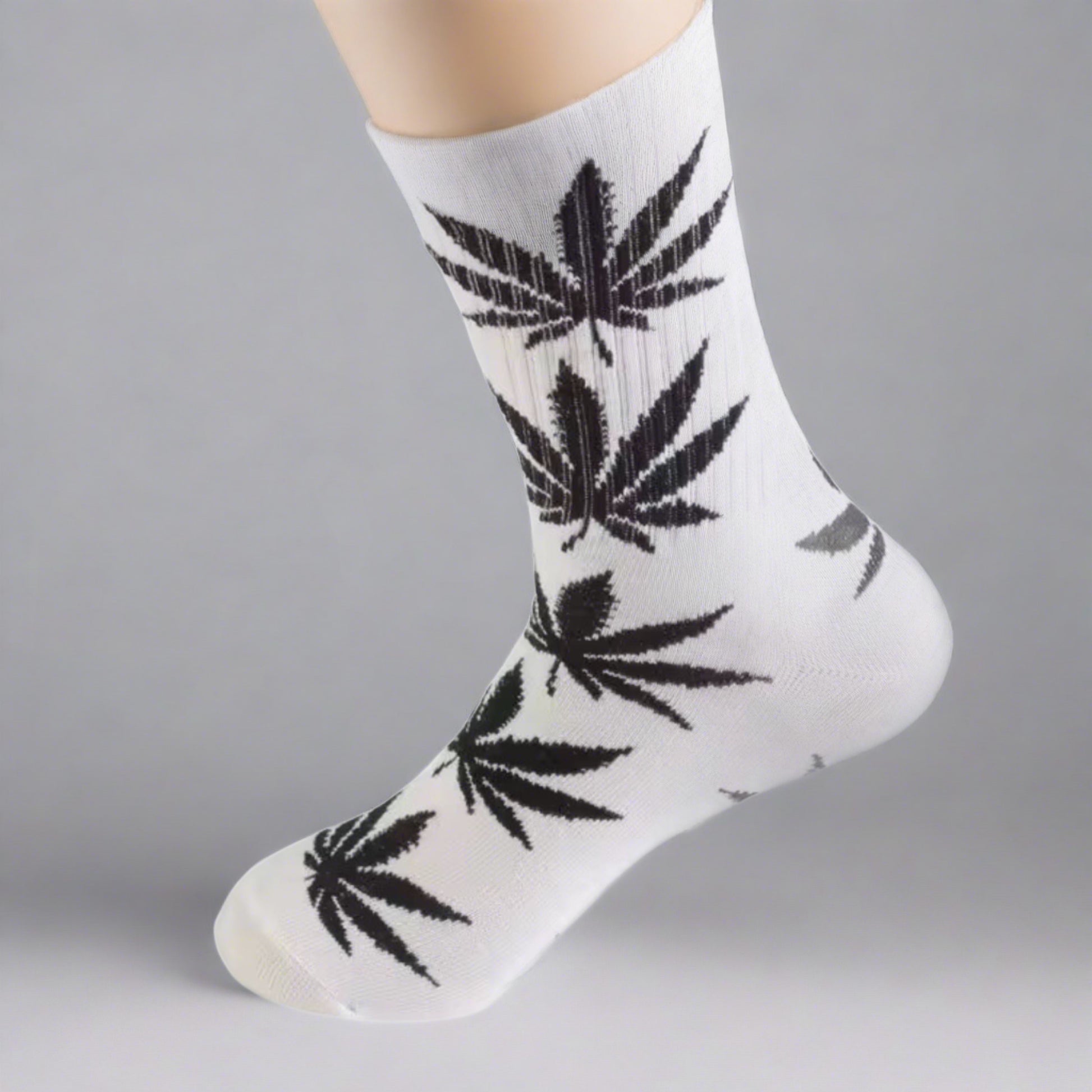 black leaves on white socks