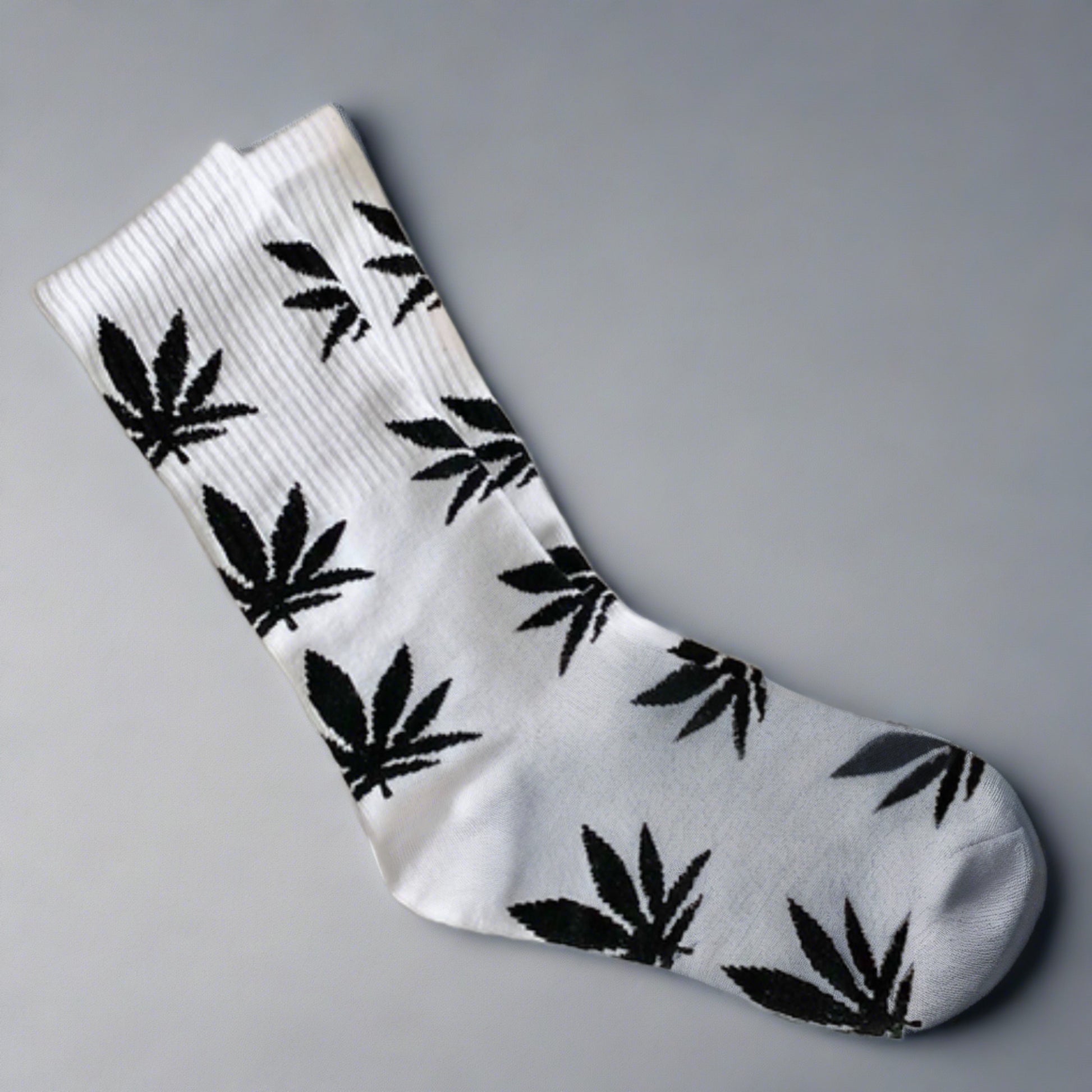 White marijuana crew socks