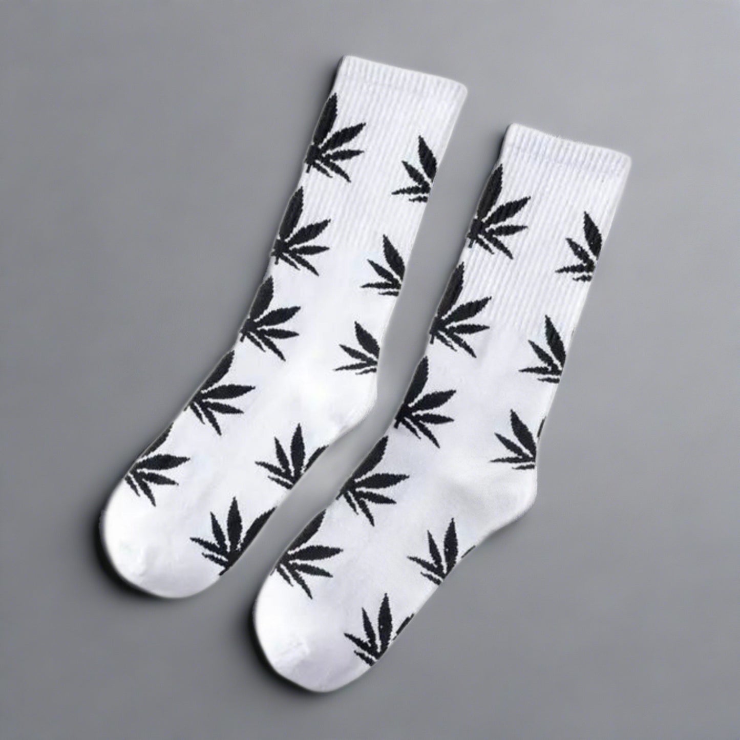  white and black marijuana leaf socks